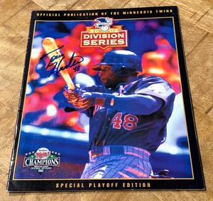 lot 52 image: Torii Hunter Autographed 2002 Division Series Minnesota Twins Playoff Program