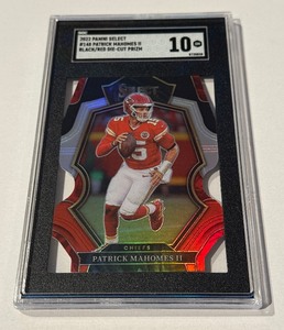 lot 10 image: Patrick Mahomes SGC 10 Gemt Mint 2022 Select #148 Die-Cut BlackRed Prizm Football Card