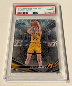 lot 18 image: Caitlin Clark PSA 10 Gem Mint RC 2022 Bowman University Best #50 WNBA Basketball Card