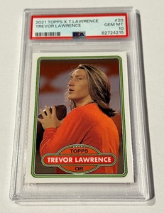lot 66 image: Trevor Lawrence PSA 10 Gem Mint 2021 Topps #20 Football Card