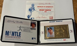 lot 84 image: Mickey Mantle 1956 Triple Crown Winner Gold Stamp by St. Vincet Limited Edition