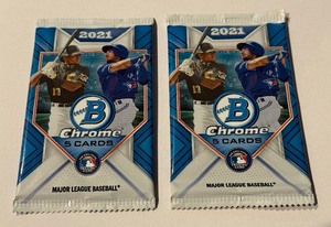 lot 100 image: 2 Packs 2021 Bowman Chrome Baseball Cards