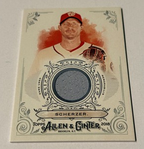 lot 128 image: Max Scherzer Relic 2018 Topps Allen & Ginter #FSRB-MH Baseball Card