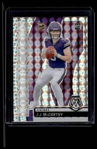 lot 171 image: J.J. McCarthy Silver Mosaic RC RC 2024 Panini Mosaic Introductions #5 Minnesota Vikings Football Card