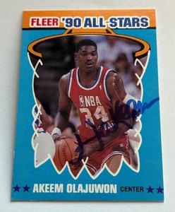 lot 22A image: Hakeem Olajuwon Autograph 1990 Fleer All-Stars # 3 Basketball Card