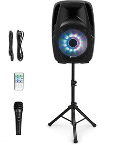 lot 10 image: Sonart 15 1500W Powered Speakers, 2-Way Full Range Portable PA Speaker System Combo Set With StandsIlluminating LightMicrophoneEQUSBBluetooth