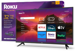 lot 38 image: Roku Smart TV  32-Inch Select Series 1080p Full HD RokuTV with Roku Voice Remote, Bright Picture, Customizable Home Screen  Live Local News, Sports, Gaming