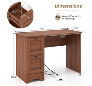 lot 56 image: SILKYDRY Computer Desk with Power Outlet and Drawers, 43 Home Office Desks, Farmhouse Writing Study Workstation for Teens, Small Computer Desk for Small Spaces (Walnut)
