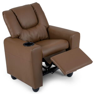 lot 57 image: Costway Kids Recliner Chair Push Back Toddler Reclining Armchair with Cup Holder, Brown