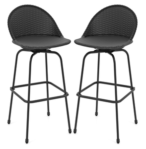 lot 63 image: Set of 2 Costway Rattan Swivel Barstools with Curved Back-Black