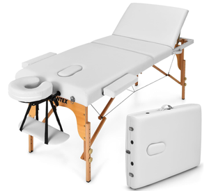 lot 65 image: Giantex 84inch Folding Massage Table Lash Bed, Portable 3 Sections Spa Salon Tattoo Bed with Face Cradle Armrests Wooden Legs, Professional Massage Bed Height Adjustable with Carry Case (White)