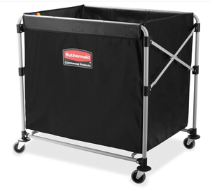 lot 81 image: Rubbermaid Commercial Products Collapsible X Cart Black Steel 8 Bushel Bin Commercial Laundry Cart with Wheels for HotelNursing HomeHomeCollege Easily Move LaundrySuppliesGroceries
