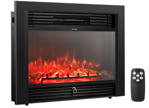 lot 107 image: COSTWAY Electric Fireplace Inserts 33-inch Wide, 750W1500W Wall Recessed and Freestanding Fireplace with 3 Flame Colors, 5 Brightness Settings, 8H Timer, Remote Control, Heater for Indoor Use