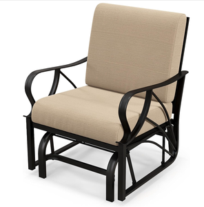 lot 121 image: Tangkula Outdoor Patio Glider, Metal Framed Gliding Chair with Cushion, Ergonomic Single-Person Outdoor Patio Chair with Curved Armrest, Smooth Rocking Arms for Porch, Patio (1)