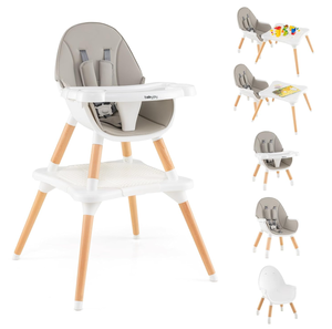 lot 122 image: BABY JOY 6 in 1 High Chair, Convertible High Chairs for Babies and ToddlersBooster SeatTable and Chair Set, Infant Wooden Highchair w 5-Point Harness, 4-Position Removable Tray & PU Cushion (Gray)