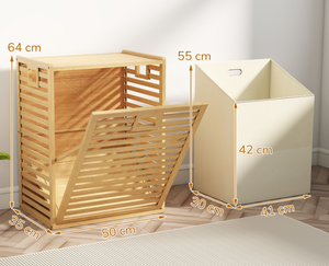 lot 207 image: Costway Large Tilt-out Laundry Hamper Bamboo Laundry Cabinet Organizer