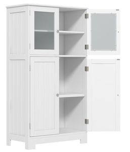 lot 217 image: POWERSTONE Bathroom Storage Cabinet, Freestanding Floor Cabinet Organizer with Glass Doors & Adjustable Shelf, Wooden Kitchen Pantry Cupboard for Living Room, Bathroom, Office, Entryway White (30.48 x 59.69 x 109.22 cm)