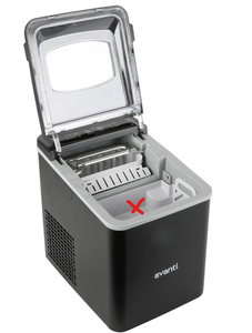 lot 223 image: Avanti Ice Maker Mighty Ice Countertop Design Makes 26 Pounds of Bullet-Shaped Ice Cubes in 24 Hours, Digital Touch Controls and Self Cleaning Function, Includes Scoop, Black (Bucket Is Missing)