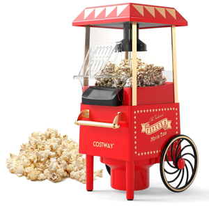 lot 409 image: COSTWAY Retro Hot Air Popcorn Maker 1200W, Oil-Free & Fat-Free, Makes 12 Cups, Countertop Popcorn Machine with Kernel Measuring Cup for Home Party, Movie Night