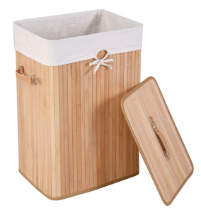 lot 410 image: Costway Rectangle Bamboo Hamper Laundry Basket Washing Cloth Bin Storage Bag Lid-Natural 15.5 x 11.8 x 23.5