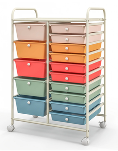 lot 413 image: Costway 15 Drawer Rolling Storage Cart Tools Scrapbook Paper Office School Organizer Multicolored