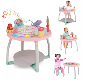 lot 415 image: Costway 5-in-1 Baby Activity Center with Rotating Seat Removable Toys Lights & Music BlueWhitePink (USED)