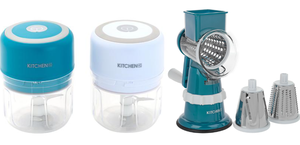 lot 421 image: LOT OF 2 Kitchen HQ 2-pack USB Mini Choppers & Kitchen HQ Speed Grater and Slicer with Suction Base
