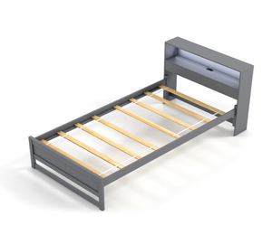 lot 319 image: Twin Size Bed Frame with Storage Headboard and Charging Station Gray