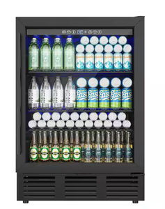 lot 2 image: EUHOMY 24 in. Single Zone 180-Cans Undercounter FreestandingBuilt-in Beverage and Wine Cooler  (Minor Transit Damage. Missing Handle)