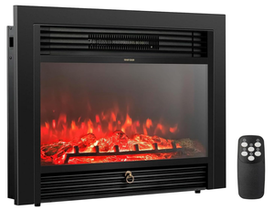 lot 49 image: COSTWAY Electric Fireplace Inserts 28.5-inch Wide, 750W1500W Wall Recessed and Freestanding Fireplace with 3 Flame Colors, 5 Brightness Settings, 8H Timer, Remote Control, Heater for Indoor Use (Transit Damage)