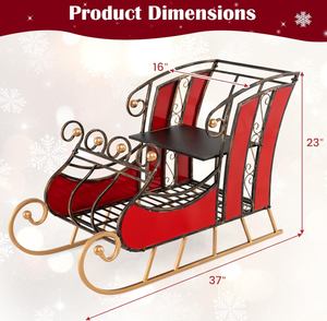 lot 90 image: Tangkula Metal Christmas Santa Sleigh Basket, Xmas Festival Holiday Decorative Santas Sleigh with 2-Tier Storage Shelf, Indoor Outdoor Christmas Decoration