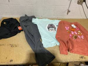 lot 156 image: LOT OF 4 Womens Sweatshirt, Pant, & Shirts Size L