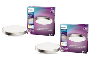 lot 287 image: LOT OF 2 PHILIPS LED Flush Mount Silver Ceiling Light 2-Pack Selectable White Multi-CCT 1500 Lumen (20W 90W) No Bulbs Required