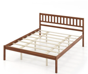 lot 334 image: Costway Queen Size Wood Bed Frame with Headboard and Slat Support