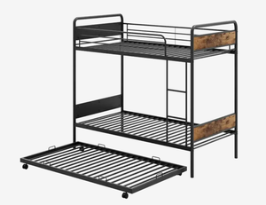 lot 335 image: Costway Twin Over Twin Bunk Bed with Trundle with Ladder and Full-length Guardrails
