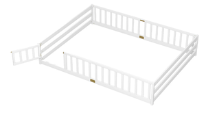 lot 337 image: Costway Queen Size Floor Bed Kids Montessori Bed Frame with Full Length Safety Guardrails, White