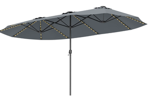 lot 339 image: Costway 15.5 FT Extra-Large Patio Umbrella with LED Solar Lights and Crank Handle, Gray