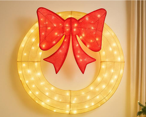 lot 362 image: BreeBe - Lighted 48 Christmas Wreath Mesh Style with 200 LED Bulbs - Yellow