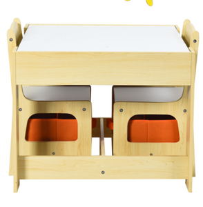 lot 459 image: Costway Kids Table Chairs Set With Storage Boxes Blackboard Whiteboard Drawing