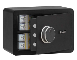 lot 465 image: COSTWAY 0.5 Cubic Feet Fingerprint Safe Security Lock Box, Safe Cabinet with Inner LED Light, 2-Layer Security Safe Deposit Box with 2 Override Keys Ideal to Store Cash, Jewelry, Guns, Valuables