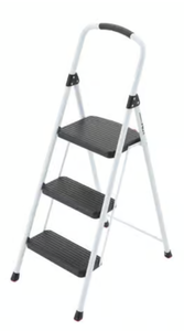 lot 480 image: KINGRACK 3 Step Ladder, 900lbs Sturdy Step Stool with Handrail, Non-Skid Wide Pedals, Foldable 3 Stepladder with Safety Locking for Home, Garage, Garden, Office