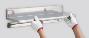 lot 482 image: VEVOR 8.6 x 24 Stainless Steel Shelf, Wall Mounted Floating Shelving with Backsplash, 44 lbs Load Capacity Commercial Shelves, Heavy Duty Storage Rack for Restaurant, Kitchen, Bar, Home, and Hotel