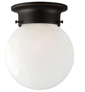lot 483 image: Millbridge 1-Light Flush Mount Ceiling Light, Oil Rubbed Bronze Finish, Alabaster Glass, Dimmable, for Bedroom, Hallway, Entryway � Design House, 514521