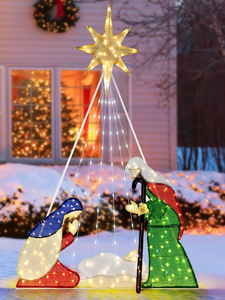 lot 365 image: Tangkula 6 FT Christmas Lighted Nativity Scene Set, Pre-Lit Xmas Scene with 240 LED Lights, Ground Stakes, Zip Ties & 6 Lightening Modes, Xmas Holy Family Set for Yard Lawn Garden