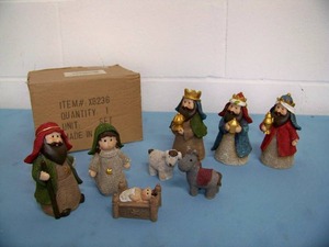 lot 80 image: Resin Burlap Children Christmas Nativity Set - its not too late