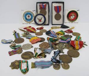 lot 68 image: Large Lot of Assorted Vintage Military Medals etc