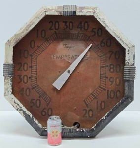 lot 1 image: Fantastic LARGE Original 1930s Taylor Neon Service Station Octagonal Thermometer