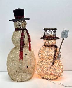 lot 9 image: 2 Tall Christmas Snowman Winter Displays - One Lighted