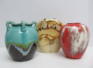 lot 200 image: Lot Of 3 Hand Made Studio Art Pottery Vases