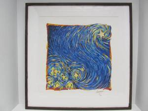lot 199 image: Vintage Starry Night Style Impressionism Art Print Signed 29